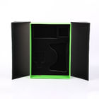 preto da porta dobro e caixa de presente luxuosa do cartão de couro verde do plutônio com a inserção personalizada da esponja do entalhe