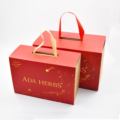 Caixa de embalagem de presente de luxo reciclável personalizada impressa com alça de fita 500 peças MOQ