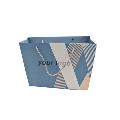 Sacos de compras de papel feitos sob encomenda azuis pequenos de papel do ofício com fita
